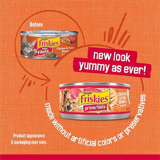 Purina Friskies Prime Filets Chicken and Tuna Dinner in Wet Cat Food Gravy - (Pack of 24) 5.5 oz. Cans