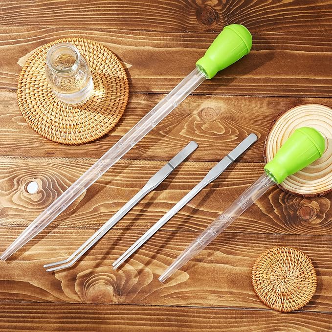 Weewooday 2 Pieces Aquarium Coral Feeder with 2 Pieces Stainless Steel Feeding Long Tweezers Syringe Spot Coral Feeder Reptile Feeding Tools for Aquatic Plant Reef Anemones Lionfish (Green, Silver)