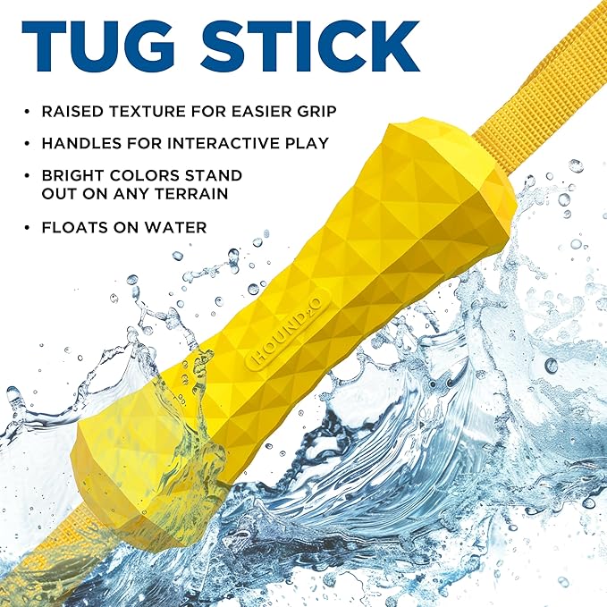 Playology HOUND2O Dog Toys | Tug Stick Floating Outdoor Toy for Dogs | Bright Yellow Fetch Toy for Tug of War