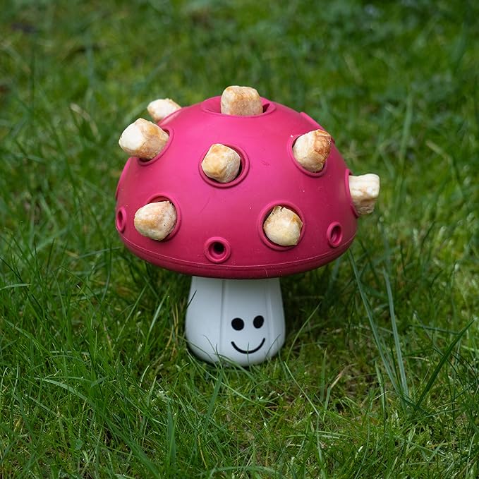 Fuzzl Eco Rubber Magic Shroom Puzzle Enrichment Toy - Red - Long Lasting Dog Treat Toys for Aggressive Chewers Strong Dog Toy for Dogs Durable Puppy Toys