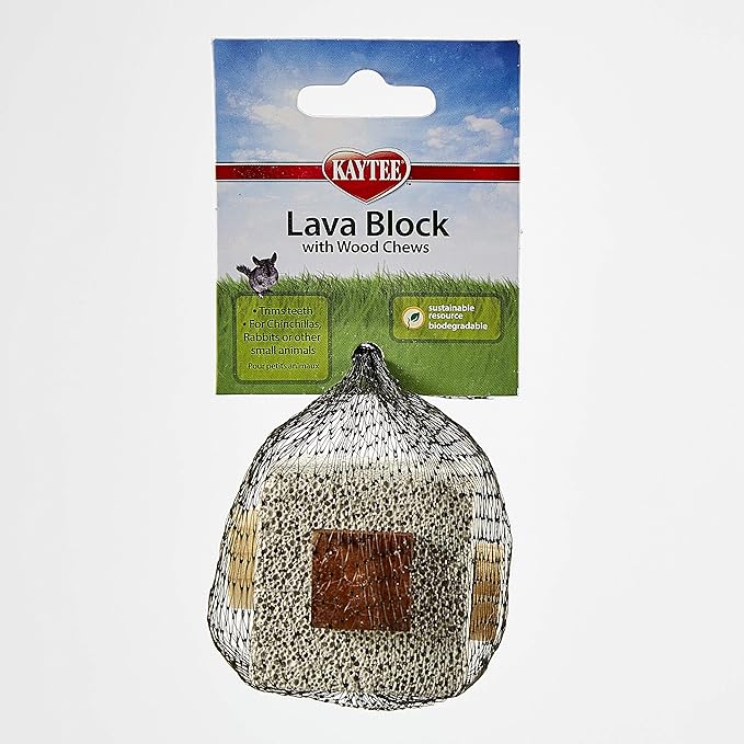 Kaytee Lava Block With Wood Chews for Chinchillas, Rabbits and Other Small Animals, 2.5 x 2.5 x 5 Inches