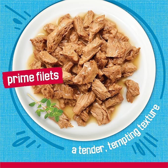 Friskies Purina Prime Filets with Ocean Whitefish and Tuna in Sauce High Protein Wet Cat Food - 5.5 oz. Cans (Pack of 48)