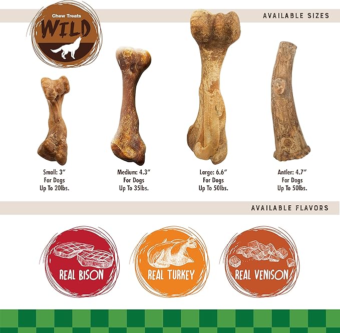 Nylabone Healthy Edibles Wild Natural Dog Chews, Long Lasting Bones for Dogs, Bison Flavor Dog Treats, Medium (10 Count)
