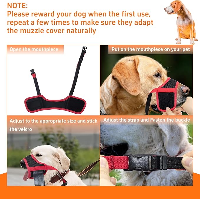 Seyezo Dog Muzzle, Soft Breathable Muzzle for Small Medium Large Dogs, Air Mesh Nylon Muzzle Cover Prevent Biting Barking Chewing, Adjustable Drinkable Pet Muzzle 6 Sizes(Red,L)