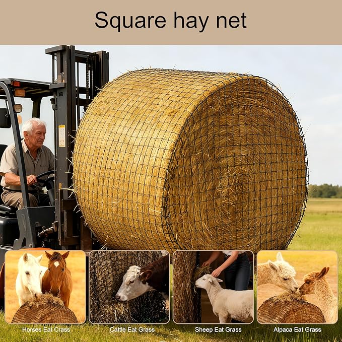 Martx 5X5ft Round Bale Hay Net for Horses Slow Feed,Knotless-Livestock Slow Feed Hay,Fits 4x4 5x5 6x6 Round Bales,Heavy Duty &1.5inch Holes Feeder Nets for Horses Goats Cattle Reduce Waste
