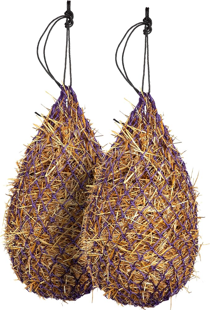 Majestic Ally 2 pcs Slow Feed 42” Hay Net for Horses, Strong Small 2x2” Holes, Nylon Rope Hanging, Adjustable Travel Feeder for Trailer and Stall, Simulates Grazing, Reduce Waste