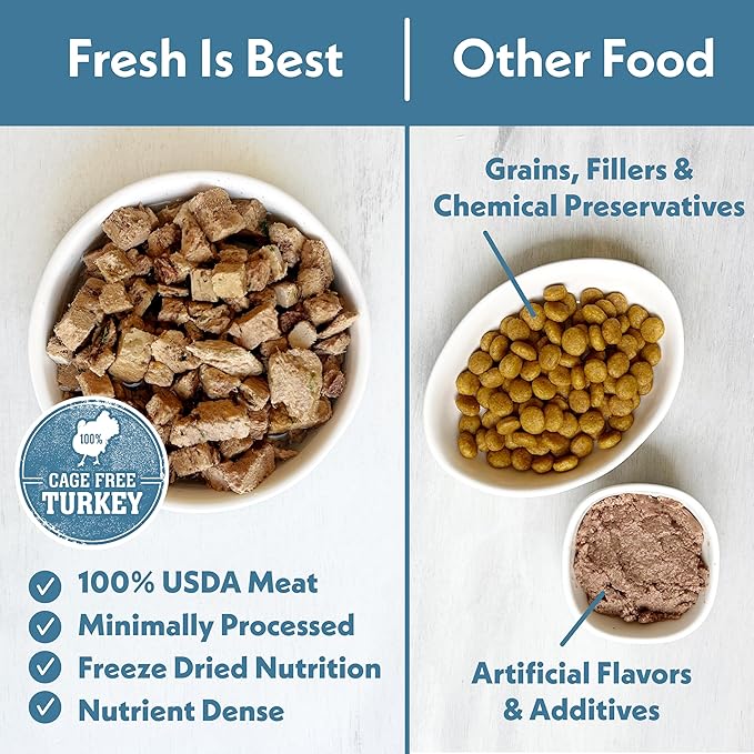 Fresh Is Best Turkey Freeze Dried Cat Food – Raw Healthy Freeze Dried Cat Treats in Resealable Zipper Bag – High-Protein Complete Meal for All Breeds and Sizes – Made in the USA