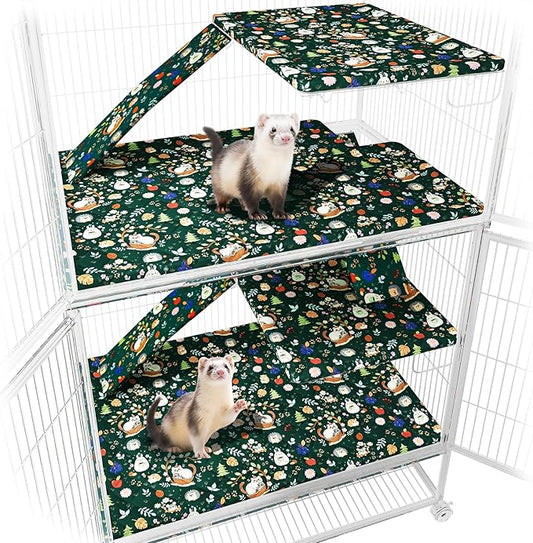 Ferret Cage Liner for Ferret Nation & Critter Nation Cage,Cute Animal Print,Washable Bedding,Cage Accessories for Ferrets, Chinchillas, Rats, Rabbits & Other Small Pets (Double Unit Combo)