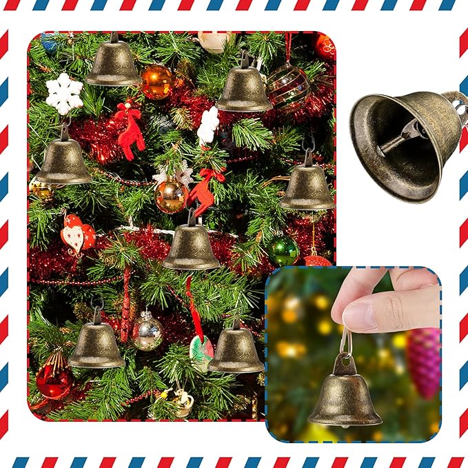 Gejoy 30 Pieces Craft Small Brass Bells for Crafts Mini Vintage Bells with Spring Hooks Tiny for Hanging Wind Chimes Making Dog Training Doorbell Wedding Decor, 1.65 x 1.5 Inch (Bronze)