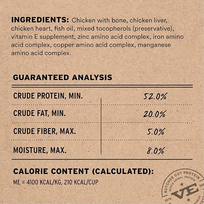 Vital Essentials Freeze Dried Cat Food, Raw Chicken Crunchy Mini Nibs | Complete Meal or Topper | 96% Chicken, Organs & Bone | Limited Ingredient, High Protein, Grain Free Dry Cat Food | 12 oz Bag