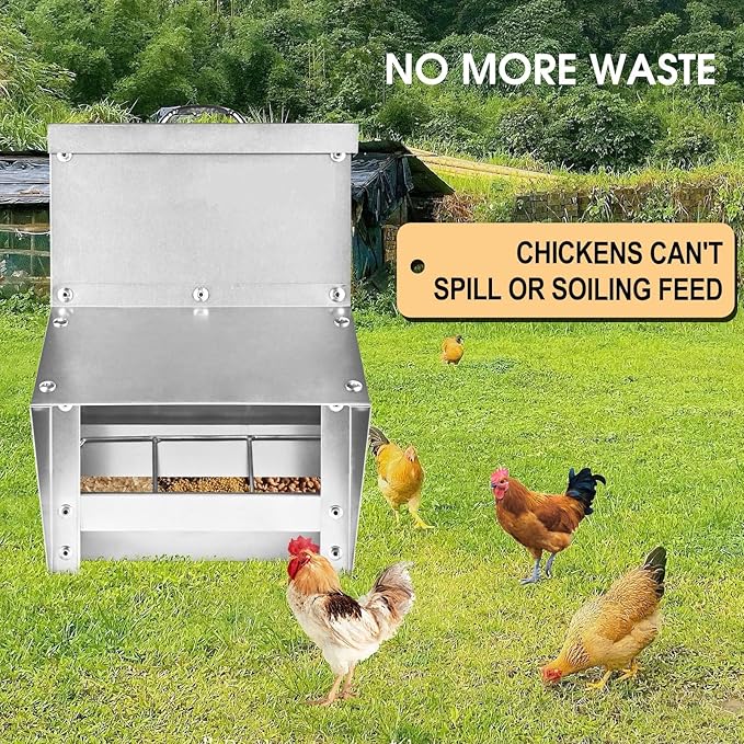 shengyi 11.5-55lbs Galvanized Chicken Feeder - Rat Proof Poultry Feeder with Lid Weatherproof Outdoor Coop Food Dispenser (25lbs 12.9x8.3x18.9in)