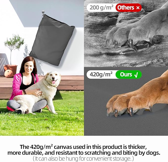 Sytopia 42 Inch Indestructible Canvas Outdoor Dog Bed for Extra Large Dogs, Chew Proof Waterproof Pet Bed with Machine Washable Removable Cover, Durable Indoor Patio Pet Pad for Crate, Dark Grey
