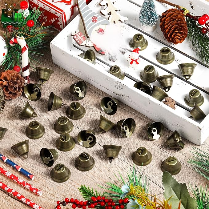 100 Pieces Vintage Bells Craft Bells Small Hanging Bells Ornaments for Wind Chimes Housebreaking Making Dog Potty Training Doorbell Wedding Decor (Bronze)