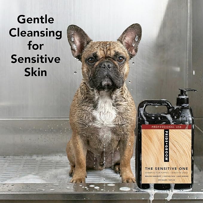 Pride and Groom The Sensitive One | Dog Grooming Shampoo for Puppies and Dogs with Itchy, Dry Skin| Tearless All Natural Body Wash with Essential Oils to Soothe Skin and Reduce Dandruff – 128oz