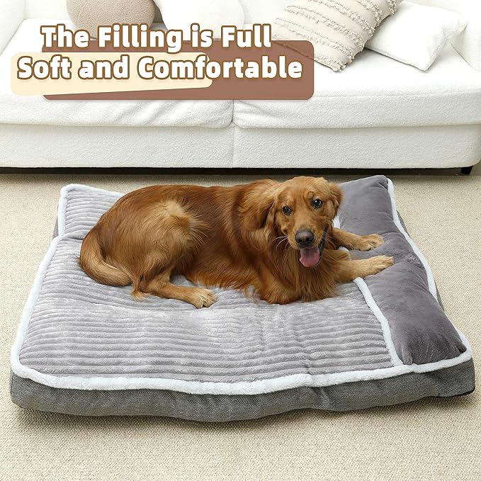 Dog Bed for Large Dogs, Dog Mattress with Pillow for Crate Kennel, Sofa pet Bed, Super Soft pet Bed for Medium, Jumbo, Small Dogs Breeds (Grey, XX-Large:(46"x30"x4")