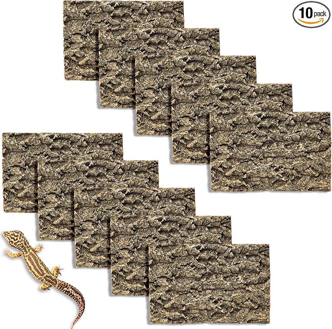 Fhiny 10 PCS Cork Bark Background, 11.6" x 7.7" Natural Cork Bark for Reptiles Bearded Dragon Climbing Backdrop Terrarium Habitat Wall Decor Accessories for Turtle Gecko Lizard Snake Spider Frog