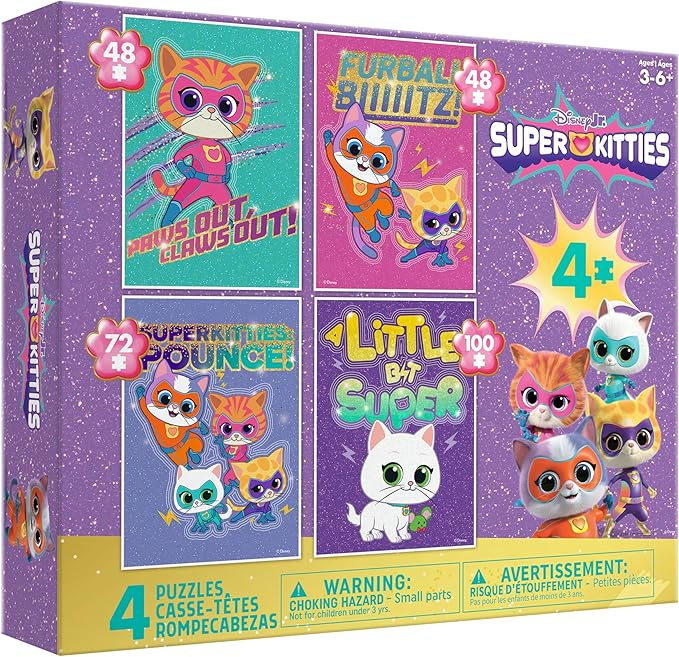Ceaco - Disney - 4 X 1 Kids Multipack - Super Kitties - Multi Piece Jigsaw Puzzle for Adults -Challenging Puzzle Perfect for Game Nights - Finished Size Varies