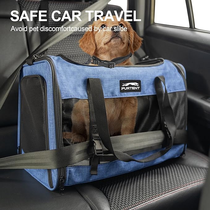 Soft Sided Cat Carrier for Large Cats, Pet Carrier for 2 Cats or Small Dogs Up to 25Lbs, Large Cat Carrier with Shoulder Strap, Cat Car Carrier with Safety Buckle & Cushion, 20x13x13 inches, Blue