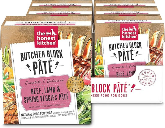 The Honest Kitchen Human Grade Butcher Block Pâté Wet Dog Food - Beef, Lamb & Spring Veggies, 10.5 Ounce Box (Pack of 6)