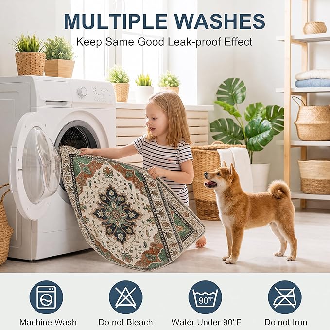 Washable Pee Pads for Dogs,Great Urine Absorbent Reusable Puppy Training Pads,Waterproof,Leak-Proof & Non-Slip Potty Pads for Whelping,Crate,Playpen,Bed.(Dark Teal Floral,36"x72")