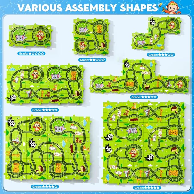 Beby Buty 64PCS Puzzle Race Track Car Set for Kids Boys, Floor Puzzle Tracks Car Toys for Boys Girls Ages 3-5 4-6, Toddler Toys Gifts for 3 4 5 Year Old, Ideal 3 4 5 6 Year Old Birthday Gifts