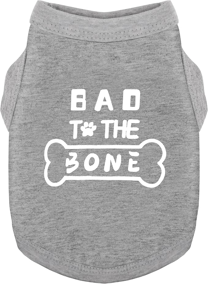Discover Cozy Cotton Canine Wear: Soft, Lightweight, and Breathable Dog Shirt Vest with Eye-Catching Graphics(Bad to The Bone), Keeping Your Furry Friend Warm and Comfy! Grey M