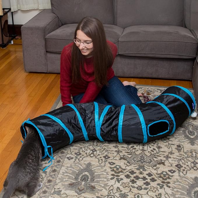 PetLike S Cat Tunnel Collapsible Pop-up Pet Tube Hideaway Play Toy with Ball (1 Way, Black)