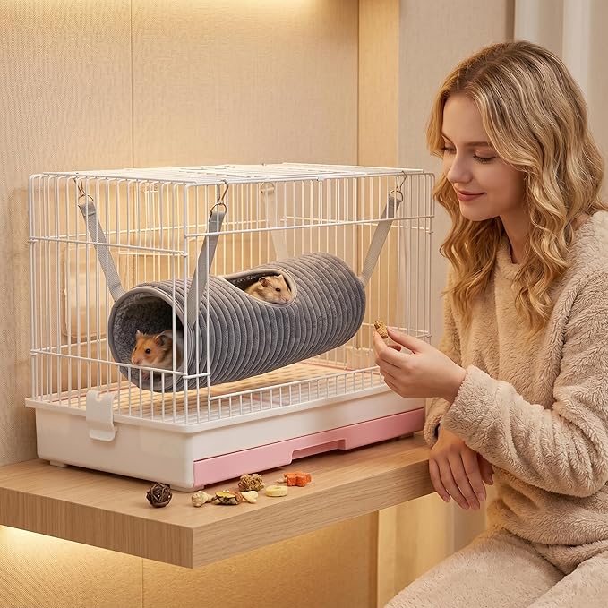 Ferret Hammock Tunnel, Play & Sleep Rat Hammock for Guinea Pigs, Rats, Hamsters, Soft Plush Cage Accessory - Gray - Rat