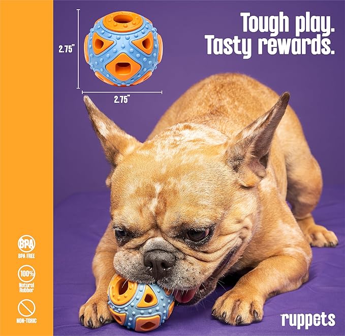 Dog Treat Dispensing Toy for Small Dogs – 2 Pack Natural Rubber Balls for French Bulldog, Chihuahua, Dachshund – Dental Chew + Treat Puzzle Ball, Mental Stimulation, BPA Free
