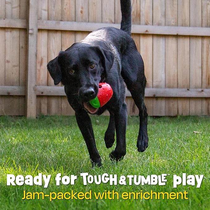 Brightkins Tough & Tumble 2 Piece Strawberry Treat Dispenser - Interactive Dog Toys, Treat Dispensing Dog Toys, Slow Feeders for Dogs, Puppy Training Tools, Puzzle Toy for Dogs, Enrichment Pet Toy