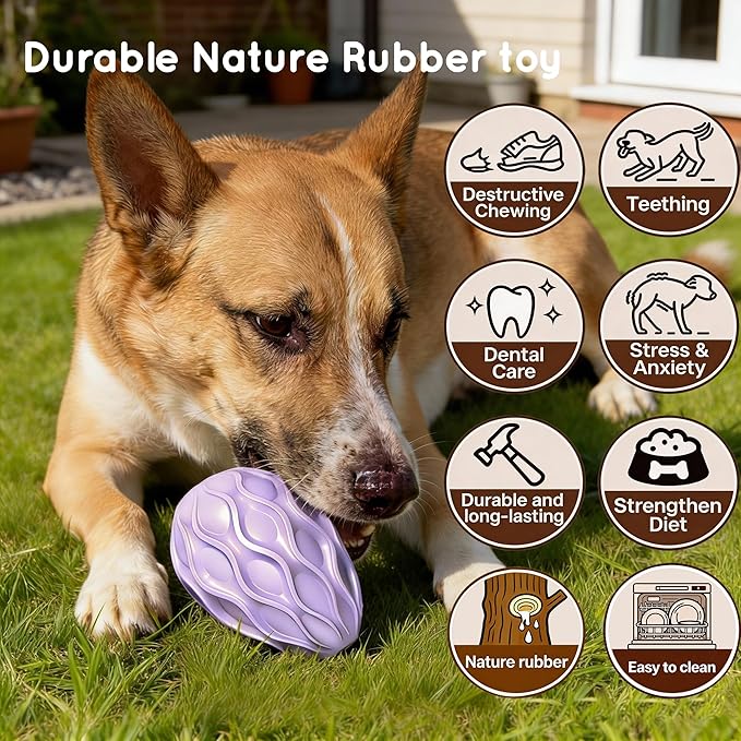 Dog Toys for Aggressive Chewers Durable Interactive Dog Chew Toys Tough Indestructible Treat Dispensing Cognitive Toys Mental Enrichment Puzzle Feeder Boredom Buster Anxiety Relief (Purple)