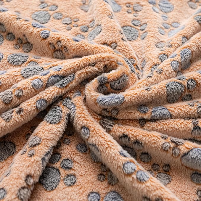Dog Blanket 2 Pack Soft Flannel Pet Blanket for Dogs & Cats, Cozy Puppy Blanket for Couch Bed Crate, Washable Paw Print Throw 50x60 Inch Red&Brown