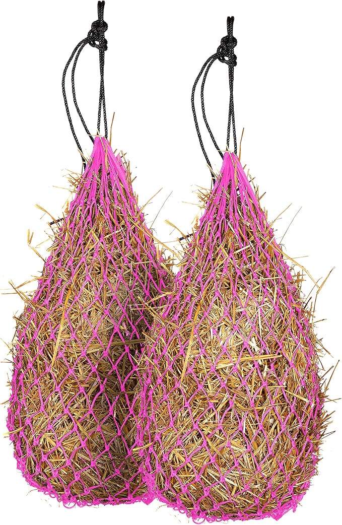 Majestic Ally 2 pcs Slow Feed 42” Hay Net for Horses, Strong Small 2x2” Holes, Nylon Rope Hanging, Adjustable Travel Feeder for Trailer and Stall, Simulates Grazing, Reduce Waste