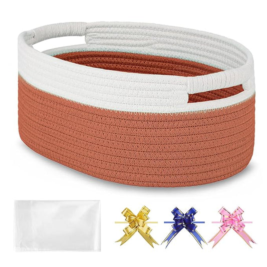 Small Woven Basket with Gift Bags and Ribbons, Empty Baby Gift Baskets for Kids Women Men, Shelf Storage, Small Cat Dog Pet Toy Boxes, 13”x 9”x 5.5”, Autumn Glaze