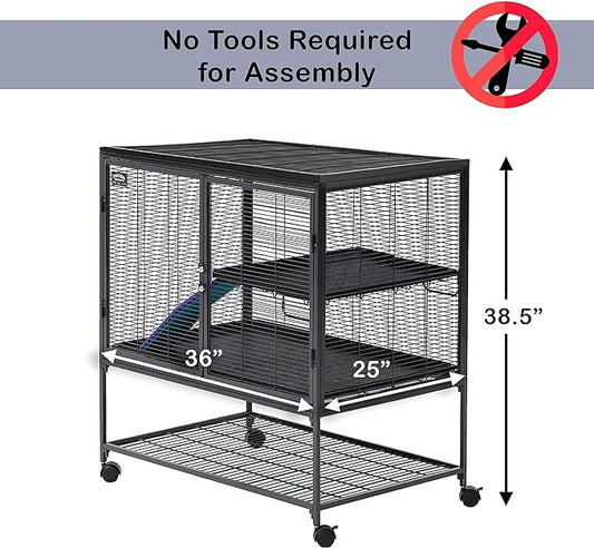 Critter Nation by MidWest Homes for Pets Single Unit Small Animal Cage, Habitat for Rats, Chinchillas, Ferrets, Sugar Gliders, Tool-Free Assembly, with Full-Width Doors, Shelf and Removable Base Pan