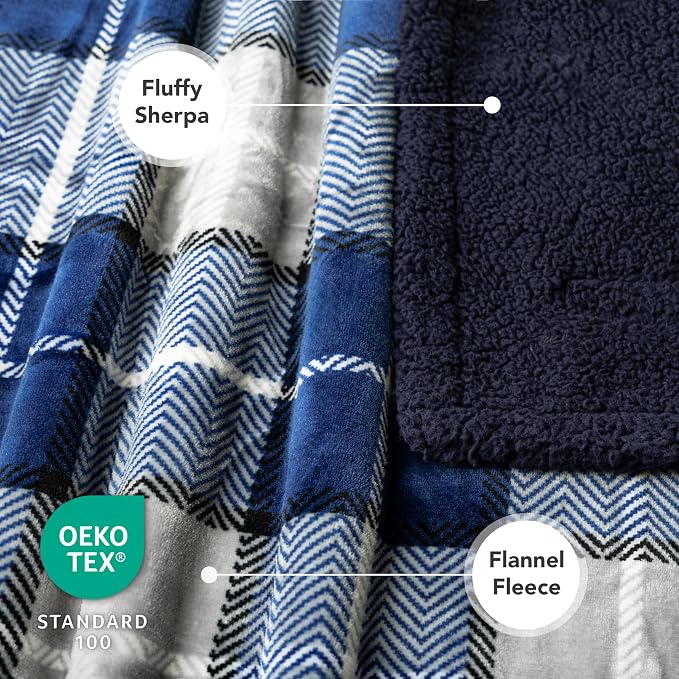 PetAmi Dog Blanket for Small Medium Dogs and Cats, Soft Sherpa Fleece Pet Blanket Throw Puppies Kittens, Reversible Plush Couch Cover Protector Sofa Bed Crate, Machine Washable, 60x40, Plaid Navy Blue
