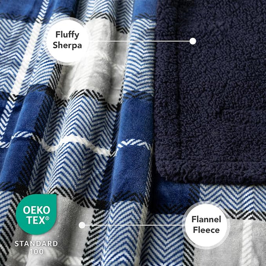 PetAmi Dog Blanket for Small Medium Dogs and Cats, Soft Sherpa Fleece Pet Blanket Throw Puppies Kittens, Reversible Plush Couch Cover Protector Sofa Bed Crate, Machine Washable, 60x40, Plaid Navy Blue
