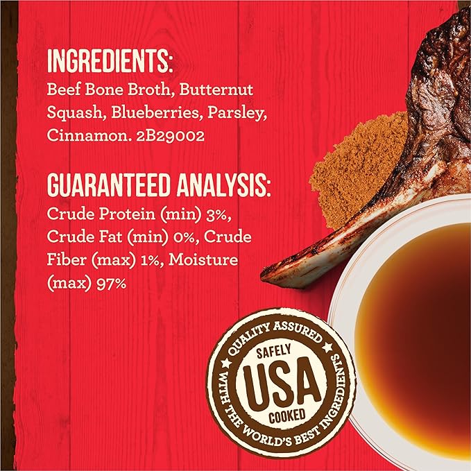 Merrick Grain Free Beef Bone Broth Dog and Cat Food Topper, Premium Grain-Free Complement, 16 oz. Pouch
