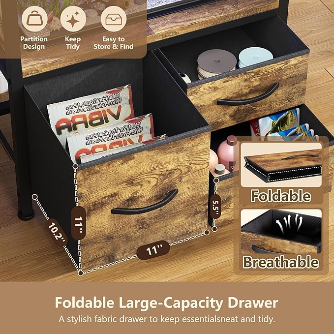 Heybly 10-20 Gallon Fish Tank Stand, Aquarium Stand with Drawer, Power Outlet, Heavy Duty Metal Frame, for Fish Tank, Turtle & Reptile Terrarium, 24.4" × 12.6" Top, 200lbs, Rustic Brown HAS003SSR