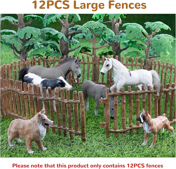 Realistic Toy Fence, Large Corral Fencing Panel Accessories Playset, Farm Fence Toys for Barn Paddock Horse Stable Horses Figurines, Christmas Birthday Gift for Kids Toddler