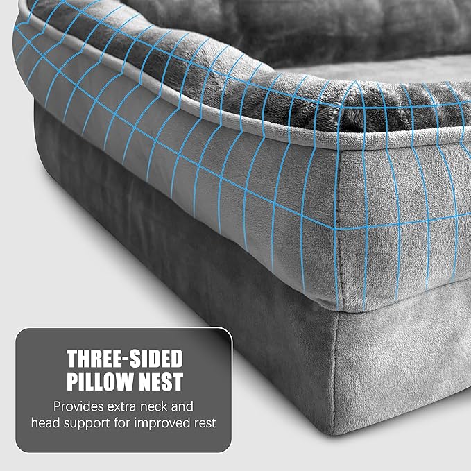 Spotted Play Orthopedic Dog Bed with Sides - Dog Sofa Beds for Small Dogs, Supportive Foam Pet Couch Bed with Washable Removable Cover, Waterproof Lining and Non-Slip Bottom, Grey - S