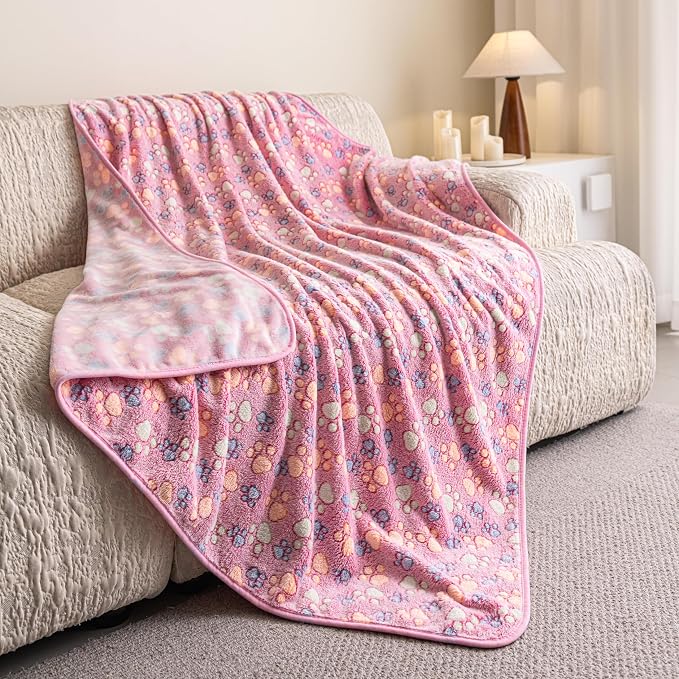 Dog Blanket 3 Pack Soft Flannel Pet Blanket for Dogs & Cats, Cozy Puppy Blanket for Couch Bed Crate, Washable Paw Print Throw 50x60 Inch Grey&Red&Brown