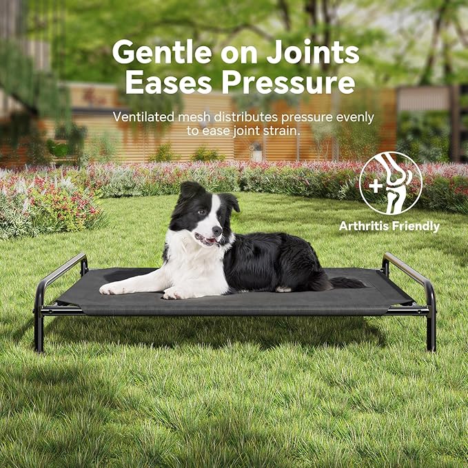 Ekisemio Cooling Breathable Elevated Dog Bed with Metal Frame for Large Dogs, Black