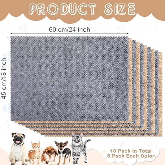 VitalCozy 10 Pcs Guinea Pig Cage Liners Washable Rat Bedding for Guinea Pigs Controlling Absorbent Waterproof Pee Pads Blanket for Rabbits Hamster Small Animal Chinchilla(Grid,18x24 Inch,Gray Coffee)
