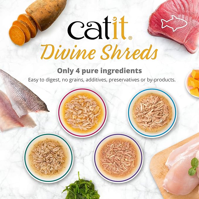 Catit Divine Shreds Premium Cat Food Topper, Tuna with Shrimp & Pumpkin