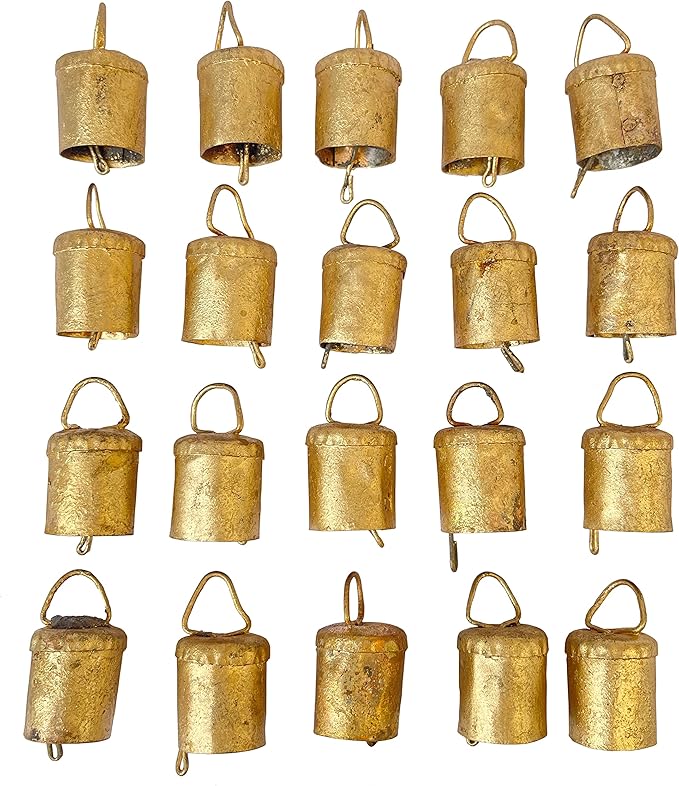Gold Cow Bells – 20 Pcs Small Bells Rustic Metal Hanging Bells for Crafts, Vintage Jingle Bells for Crafting, Christmas Bells Decorations, Farmhouse Wreaths, Witch Bells, Holiday Garland, DIY