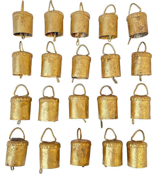 Gold Cow Bells – 20 Pcs Small Bells Rustic Metal Hanging Bells for Crafts, Vintage Jingle Bells for Crafting, Christmas Bells Decorations, Farmhouse Wreaths, Witch Bells, Holiday Garland, DIY