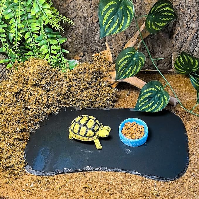 Reptile Basking Platform 15.0''x7.5'' Turtle Rock Plate Food Bowl Feeding Dish Tortoise Resting Bathing Slate for Lizard Gecko Bearded Dragon Chameleon Snake Frog