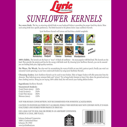 Lyric Sunflower Kernels Wild Bird Seed for Outside Feeders, No Waste Bird Food, Attracts Finches and More, 25 lb Bag