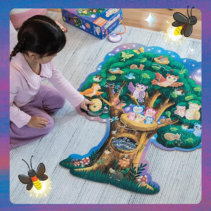 Peaceable Kingdom Shimmery Hoot Owl Hoot Floor Puzzle - 49-Piece Giant Floor Puzzle for Kids Ages 3 & up - Fun-Shaped Puzzle Pieces - Great for Classrooms